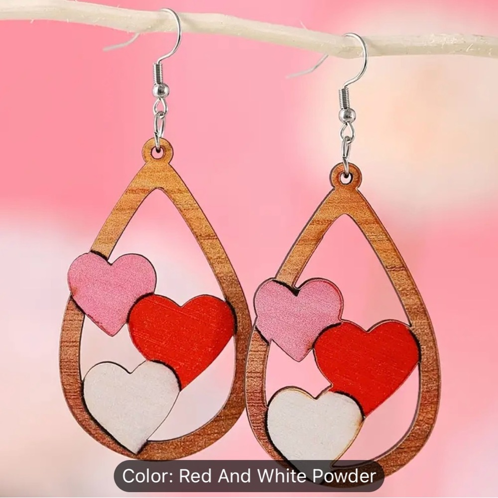 Three heart water drop earrings